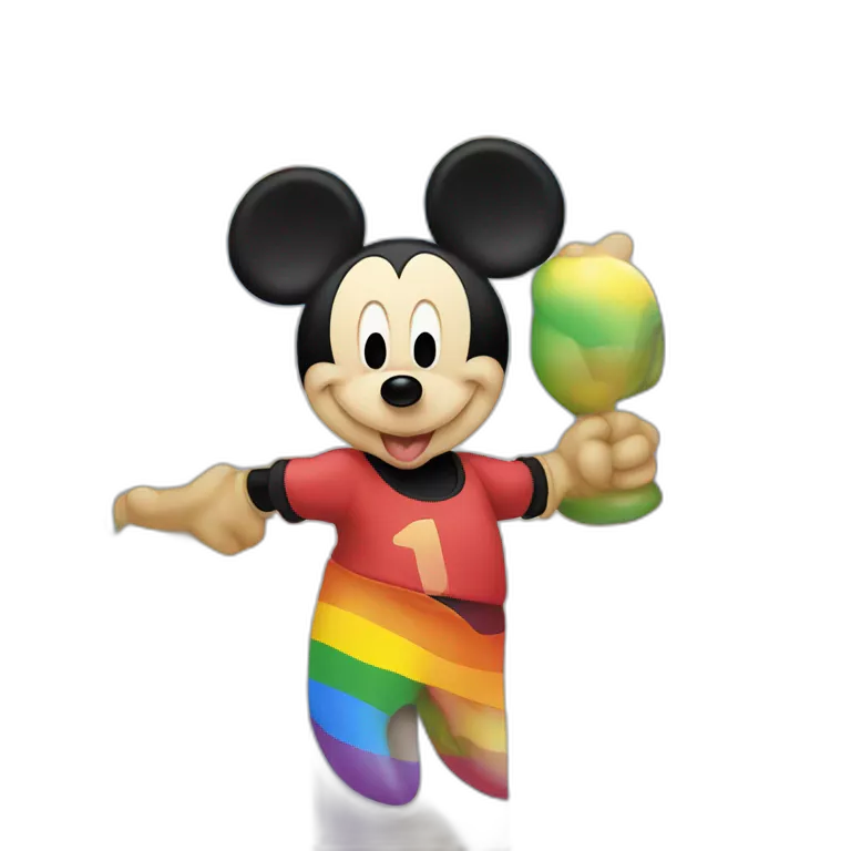 Mickey Mouse with a gay pride flag