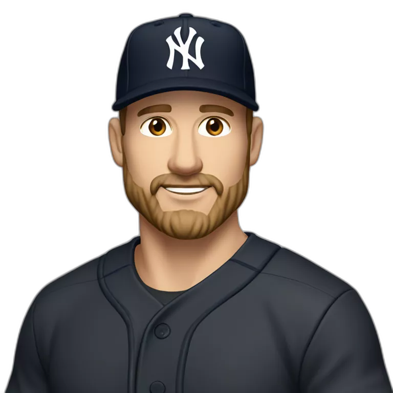 strong caucasian man in his forties short light brown beard, black New York Yankees cap