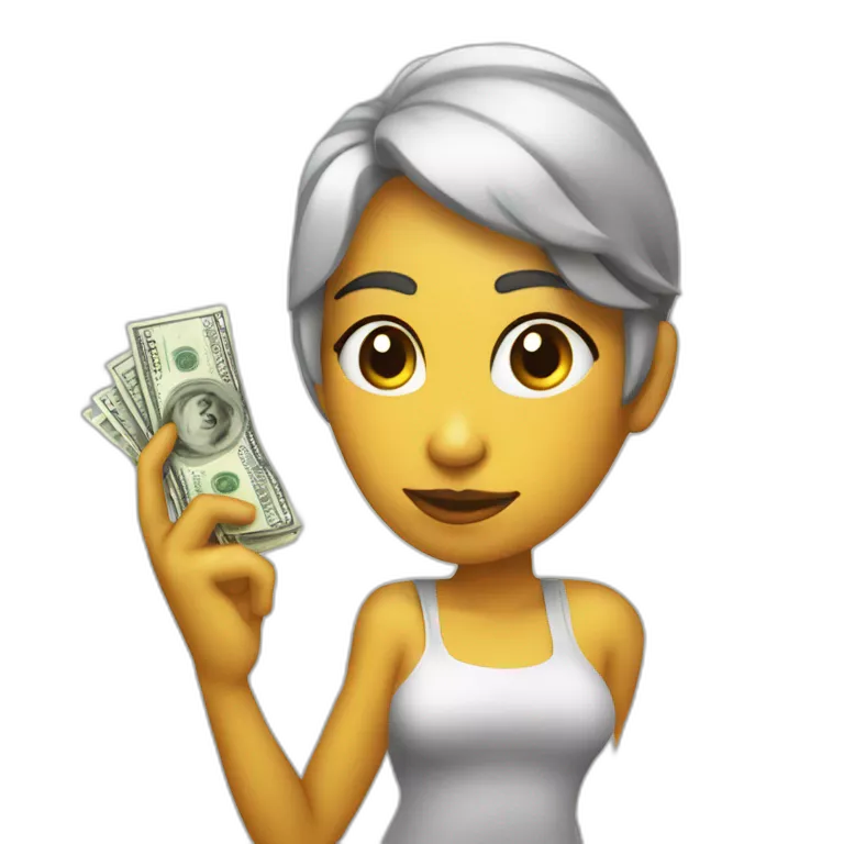 chica piel clara con un dolar en la mano