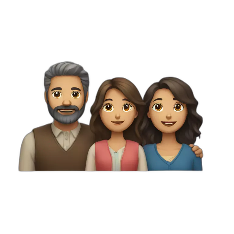 A family with a woman and a man with beard and a black cat