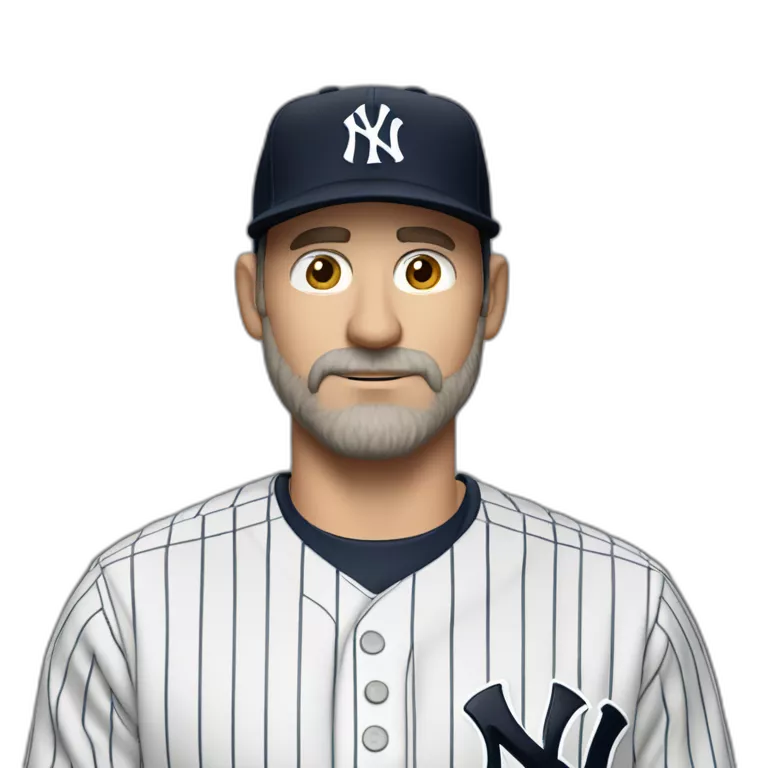 strong thin caucasian man in his fifties, serious expression, short light brown beard, black New York Yankees cap
