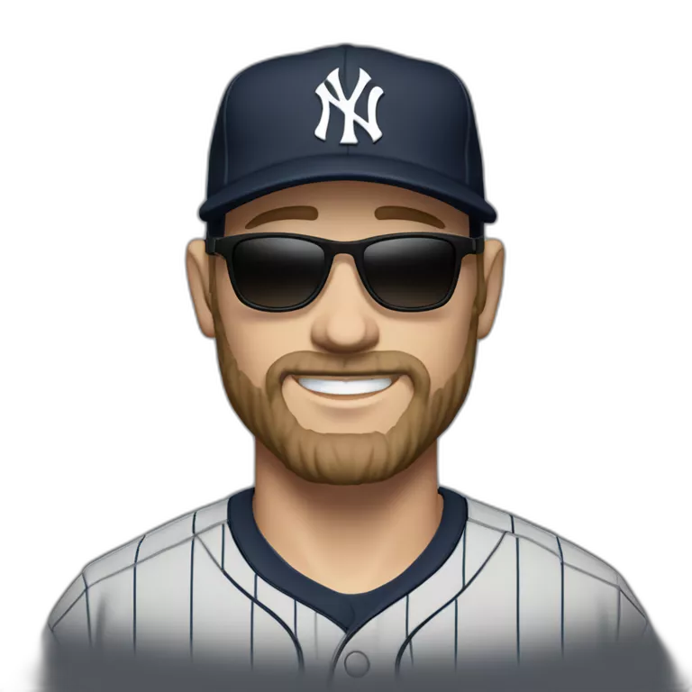 strong thin caucasian man in his forties short light brown beard, black New York Yankees cap, small black sunglasses