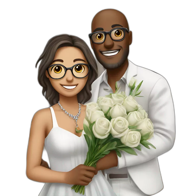 happy couple holding wedding bouquets