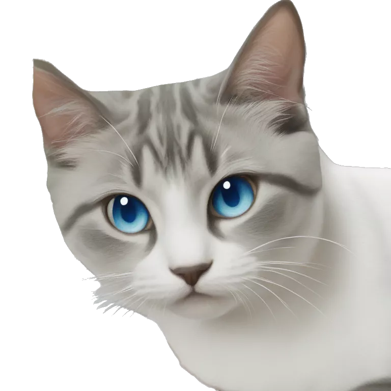 blue-eyed cat staring at plant