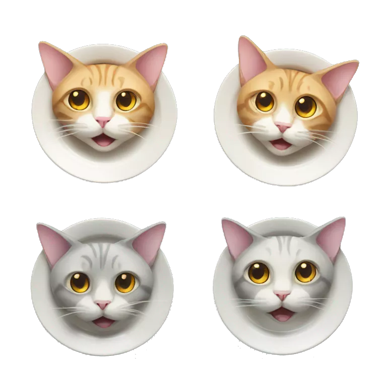 cat in a plate ufo with different emotions