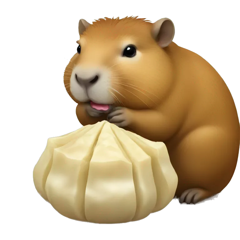 a capybara eating dumpling