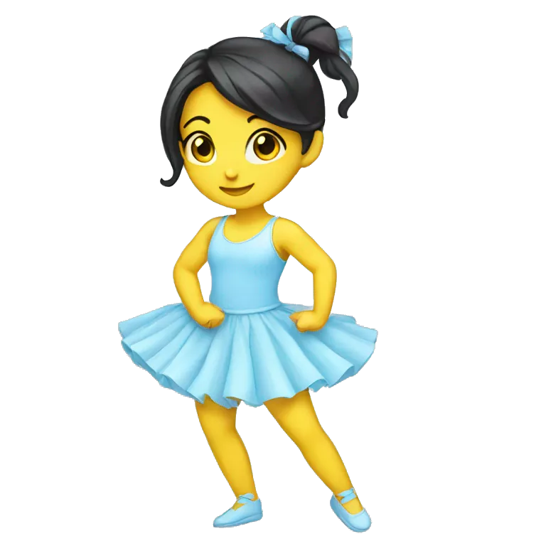 Yellow Dancer girl with dark hair wearing light baby blue
