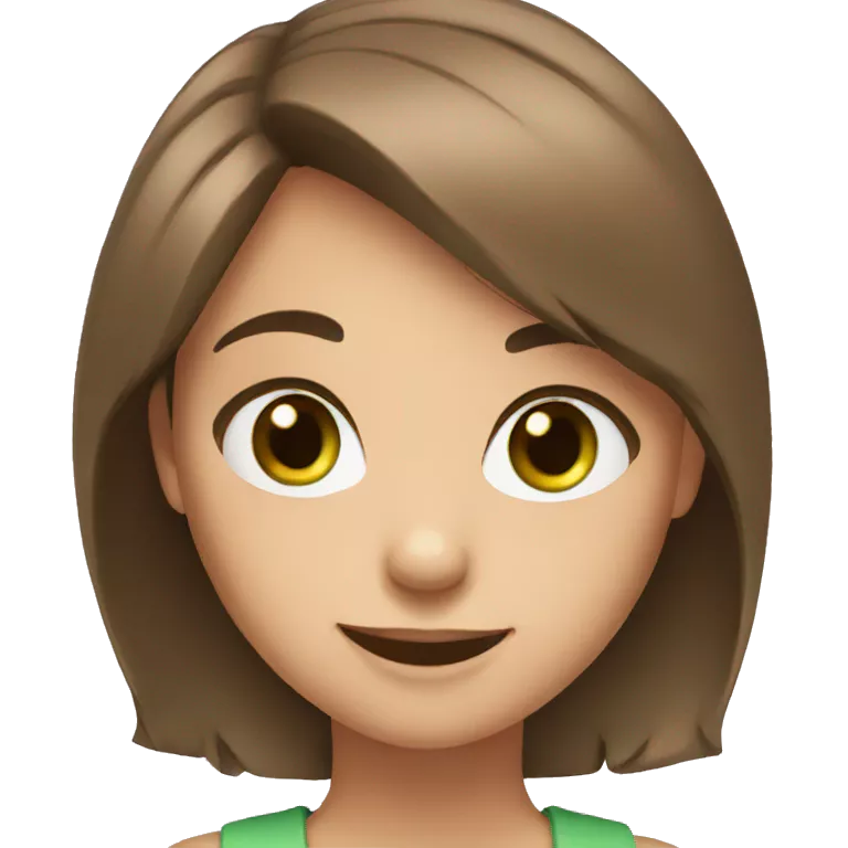 Girl Masha with brown hair and green eyes smiles