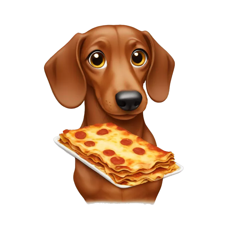 dachshund eating lasagna