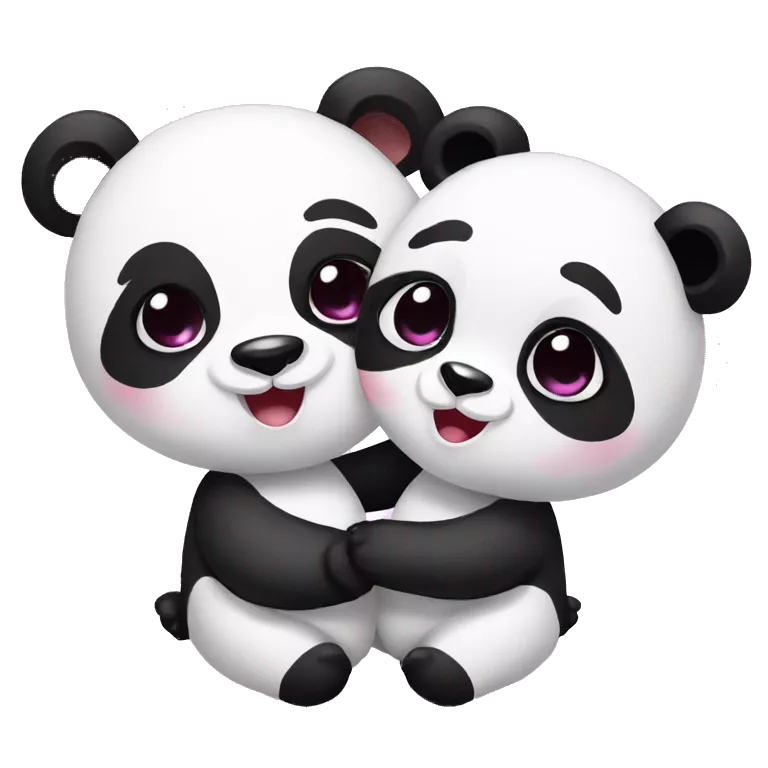 A panda with her cute girlfriend panda enjoying each other’s company