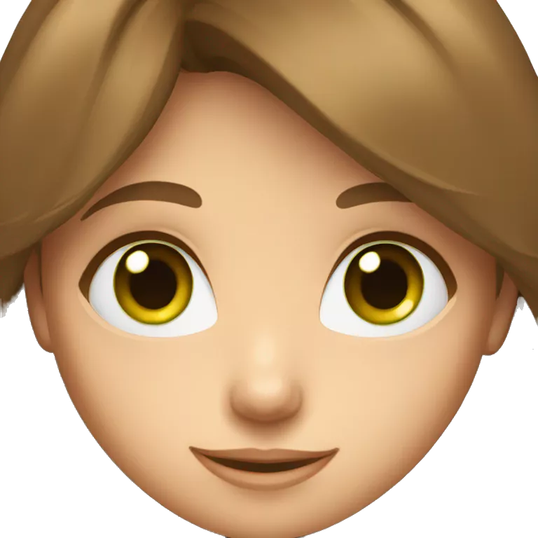 Girl Masha with brown hair and green eyes smiles