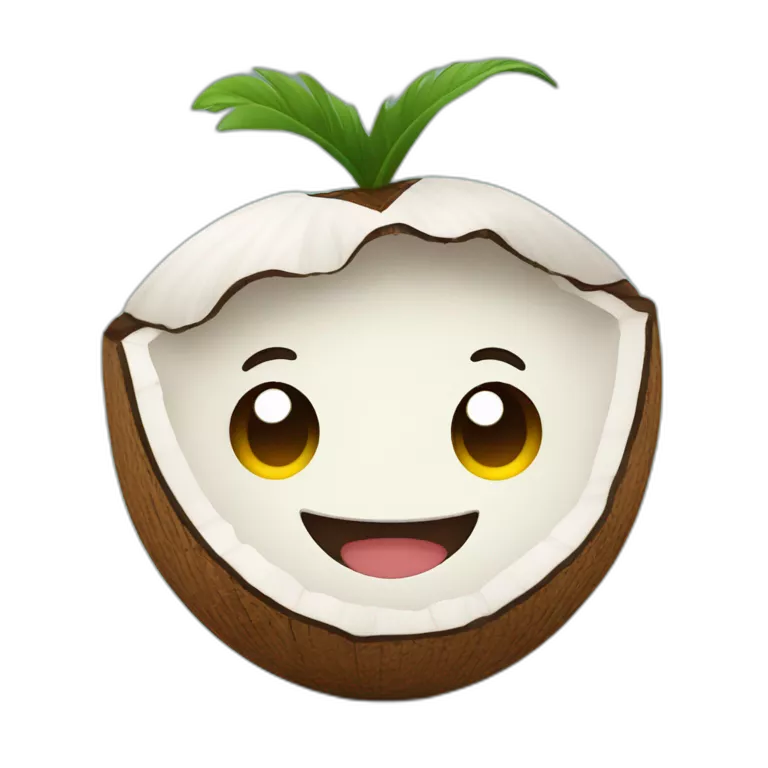 happy cute coconut with face