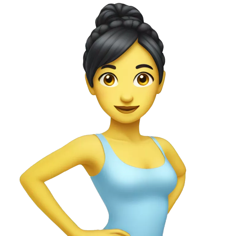 Yellow Dancer girl with dark hair wearing light baby blue