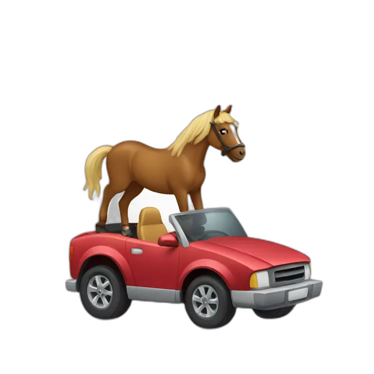 A horse driving a car