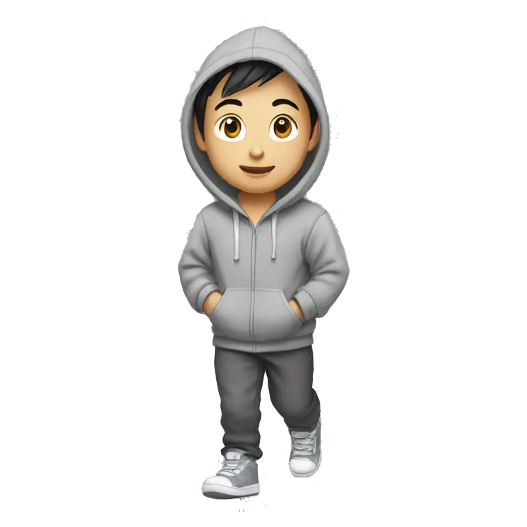 asian Boy in gray hoodie is walking