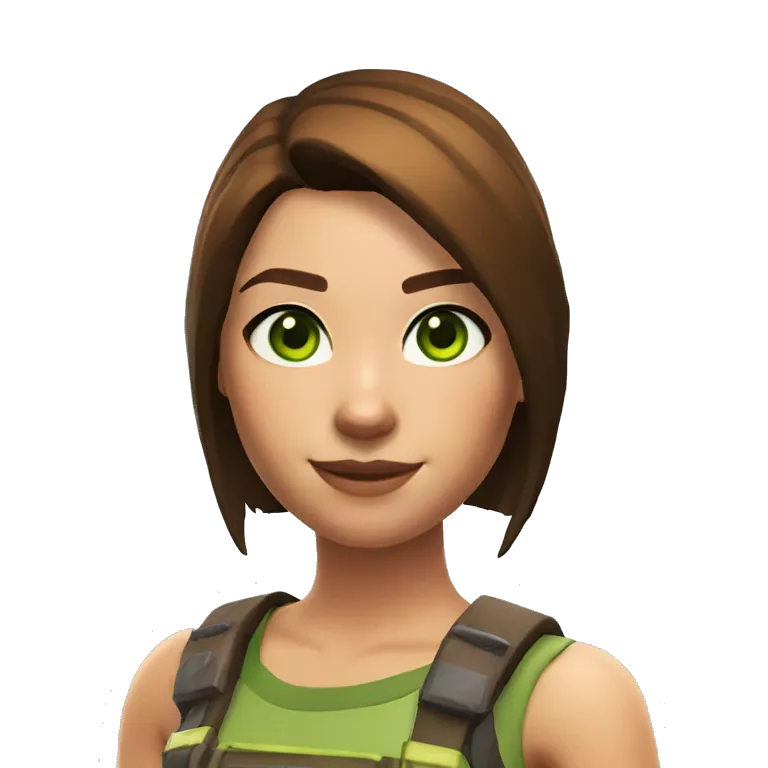 Female Fortnite Skin with brown straight hair and green eyes
