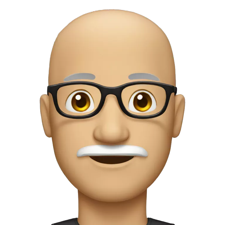 Bald man with a beard wearing black glasses