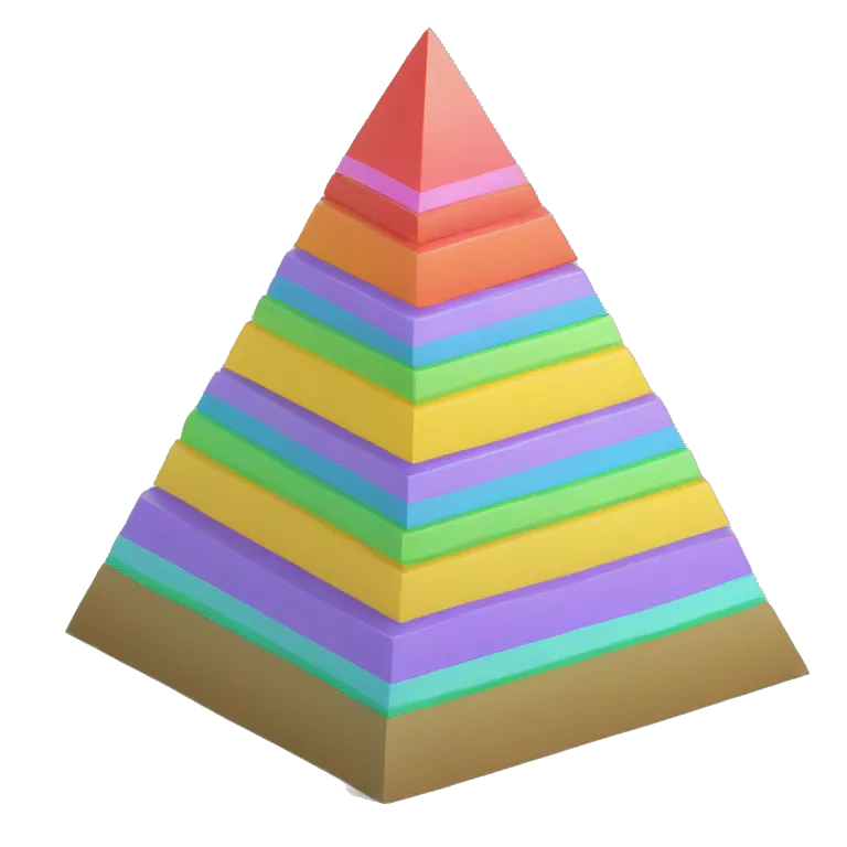 maslow pyramid in 3d isometric, colored with only five levels