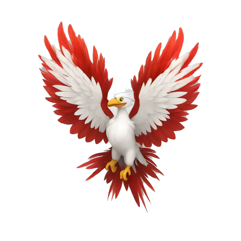 Un fenix avec les plumes blanches et rouges
