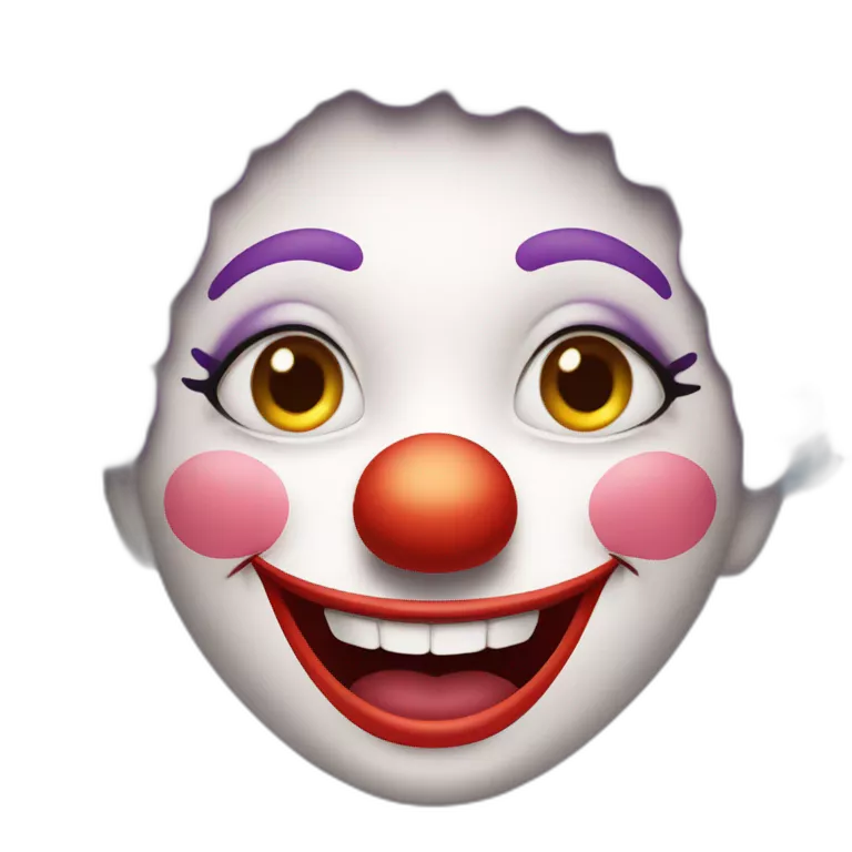 Create a friendly clown face with soft, glowing makeup, set in a joyful circus tent, emphasizing fun and laughter without being intimidating