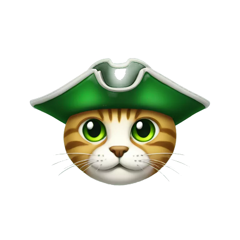 cat face whiskers green pirate hat eyepatch