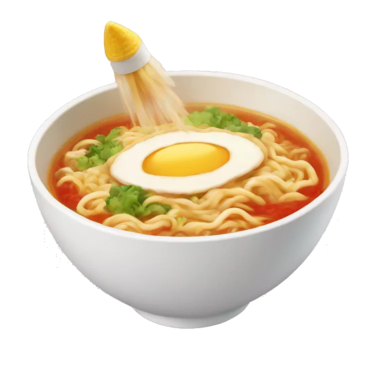 toy rocket in ramen bowl