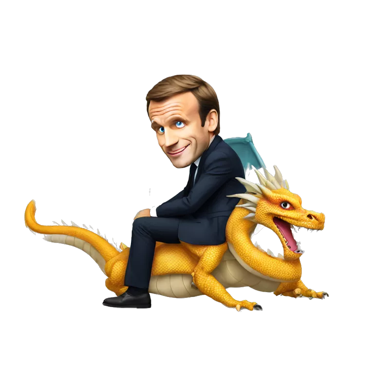 Emmanuel Macron sur un dragon