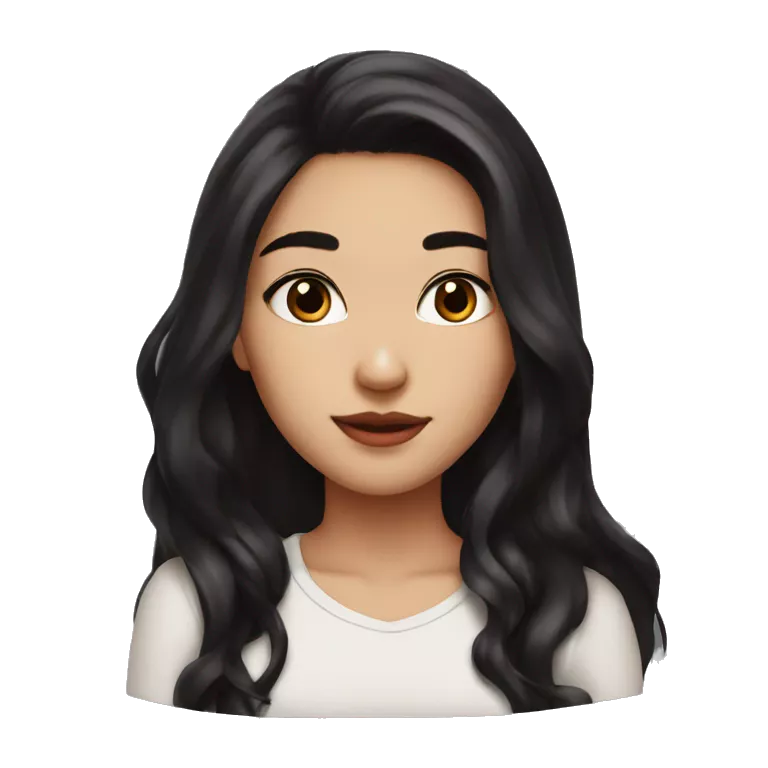 beautiful girl with long black hair with red tips on her hair, brown eyes, long face, big-ish nose, thick eyebrows, perfect lips