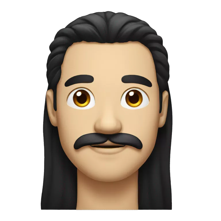 he has got long black hair and he has got mustache