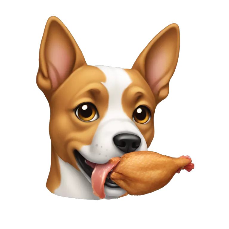 Dog eating chicken