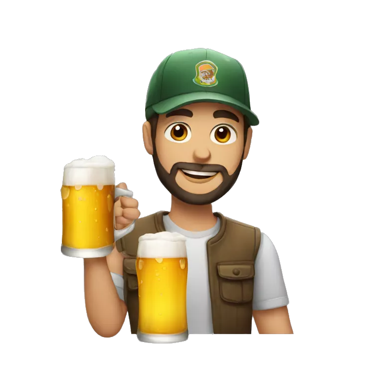 young man with beard and a cap drinking beer
