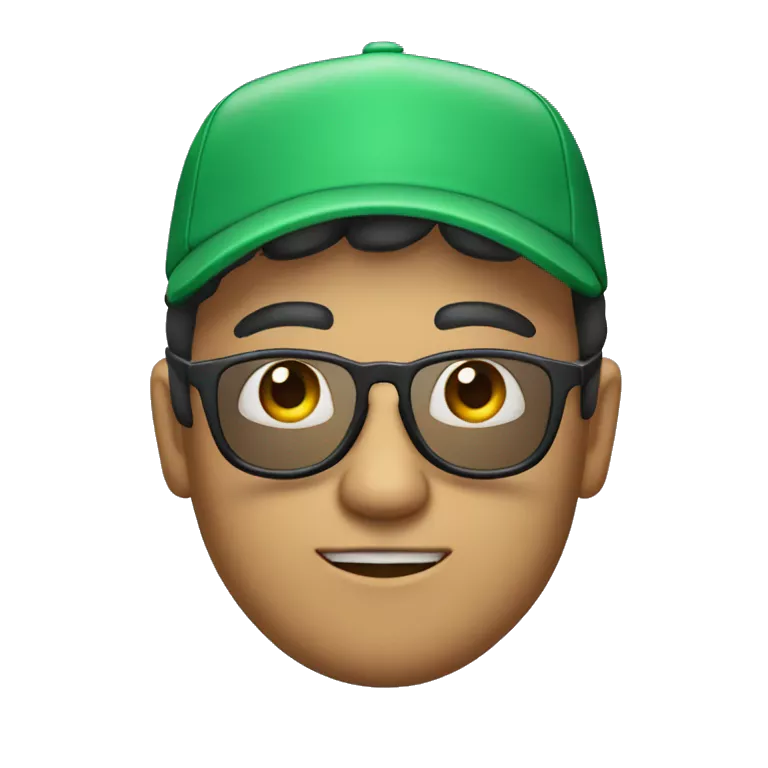 personaje blanco con gorra verde y lentes morados y cabello medio ondulado