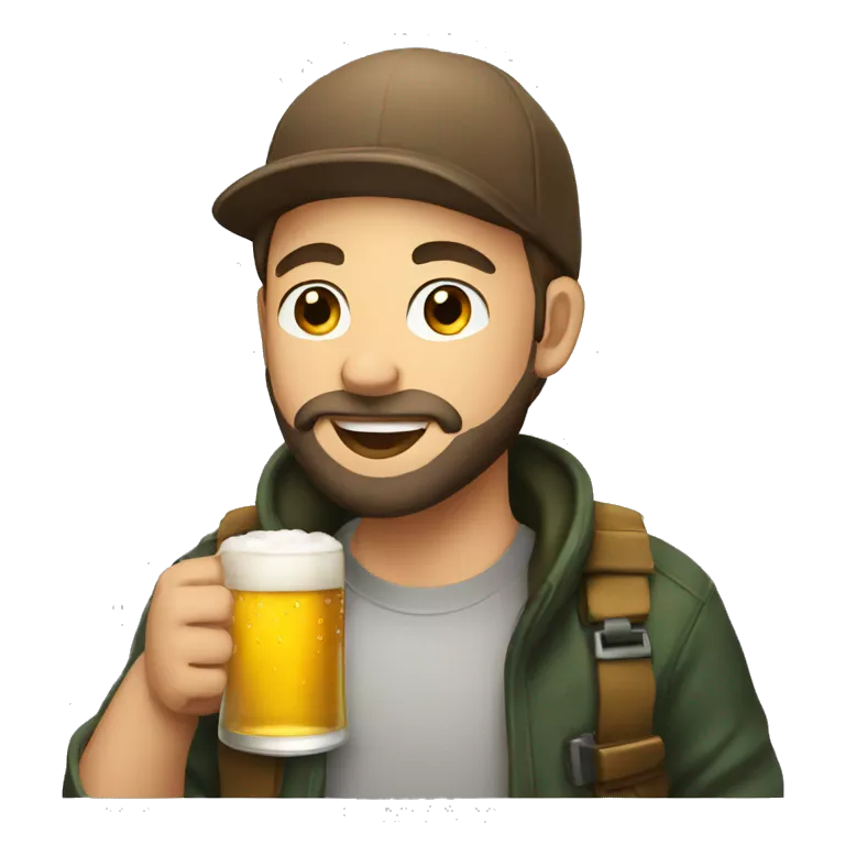 young man with beard and a cap drinking beer