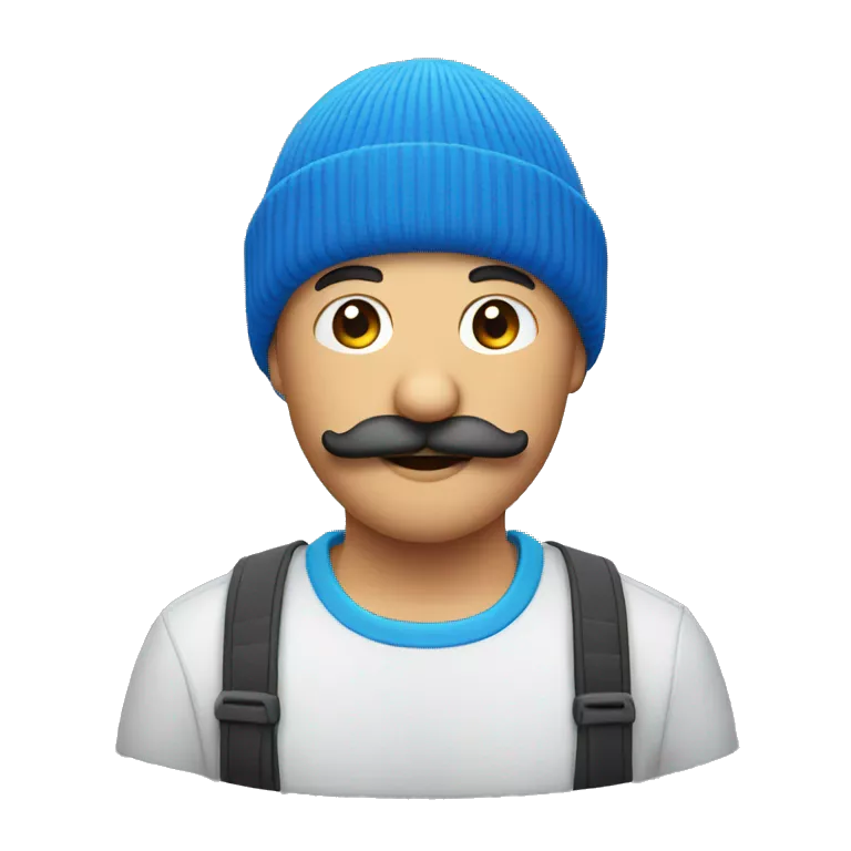 blue beanie man with moustache
