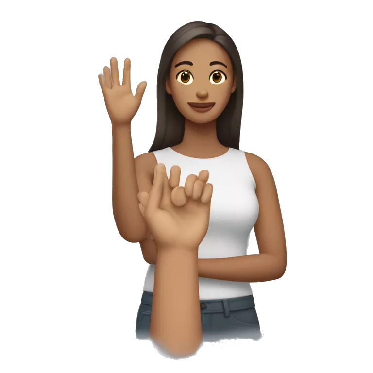 a woman holding her hand above her head