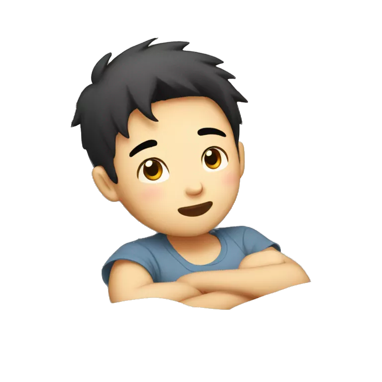 Asian boy waking up from bè