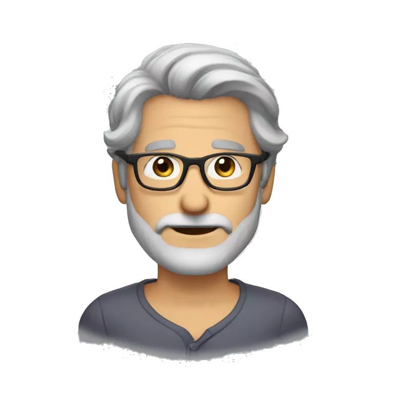 man grey hair brown eyes 3 days of beard and glasses