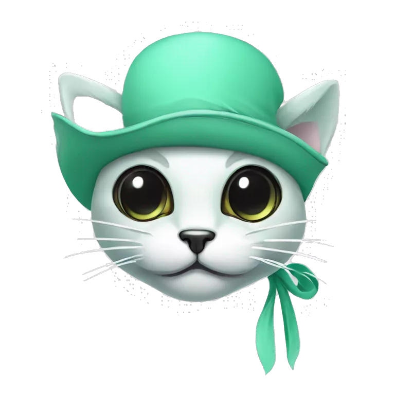 cat face whiskers mint green pirate hat eyepatch