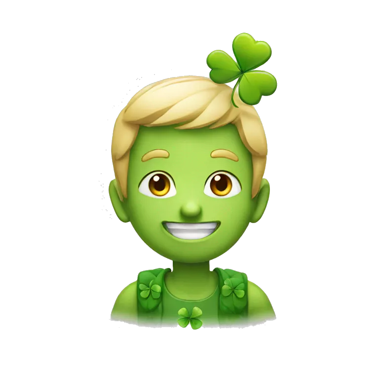 Mischievous farfadet with a four-leaf clover