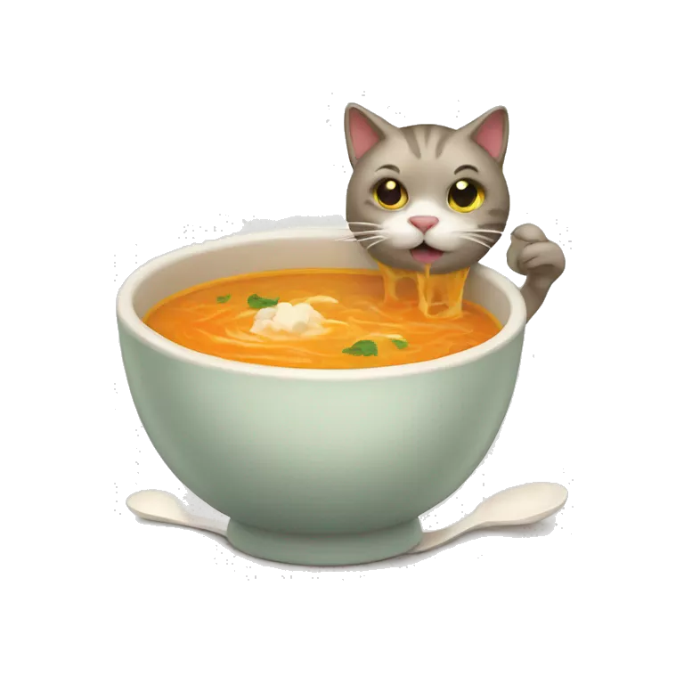 cat eating soup