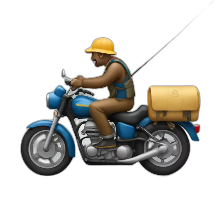 A fisherman on a motorcycle
