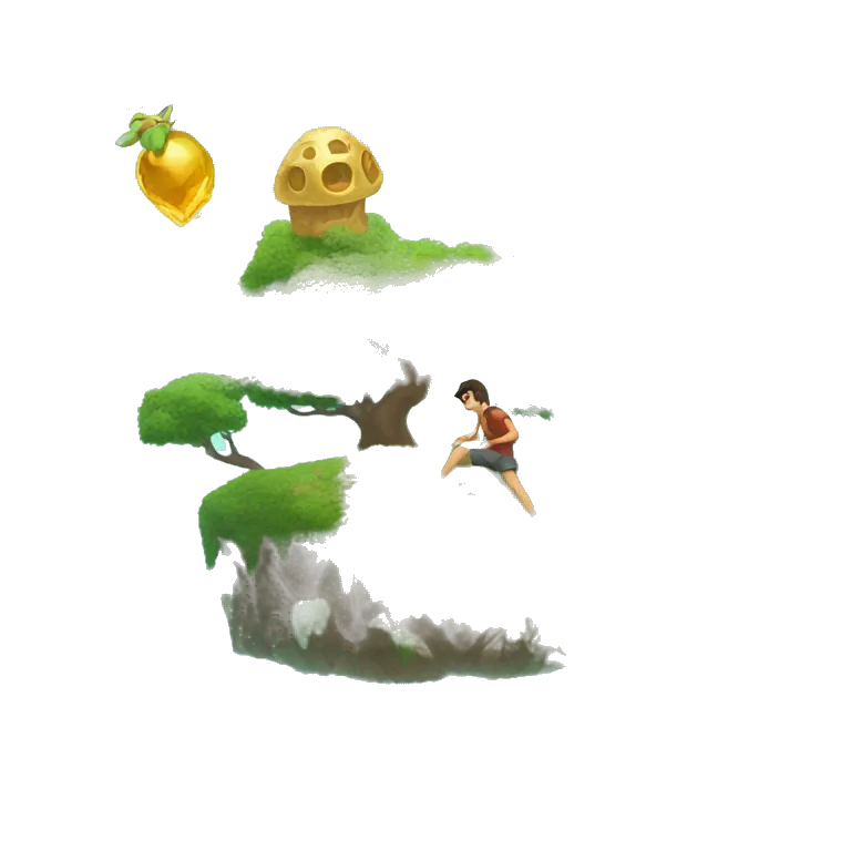 Treasure on a floating island, with a man trying to reach it