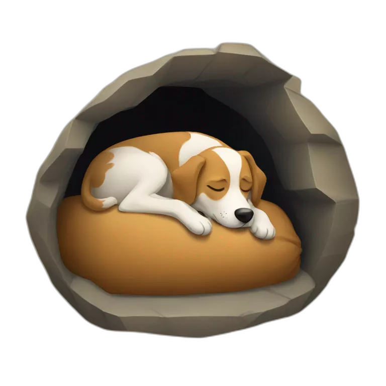 a dog sleeping in a cave