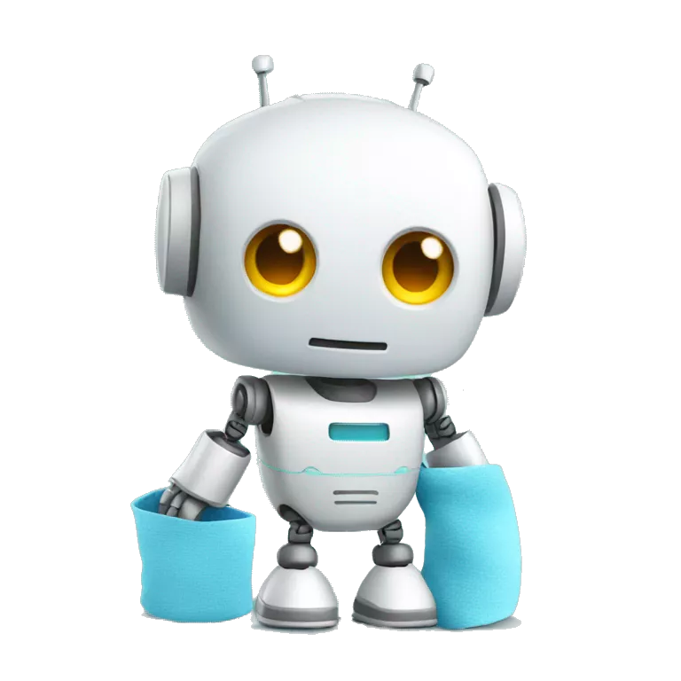 A cute robot with a cleaning cloth in his hands