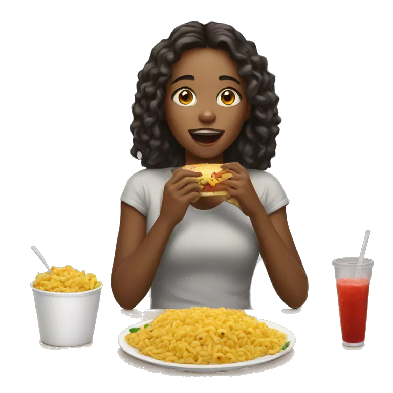 girl eating a lot of food