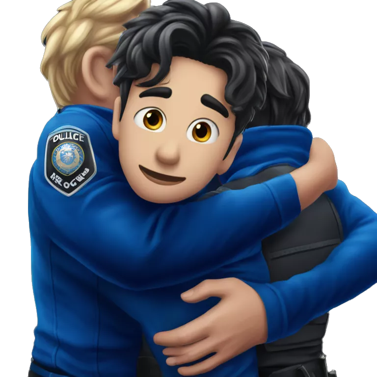 two boys hugging with ornament