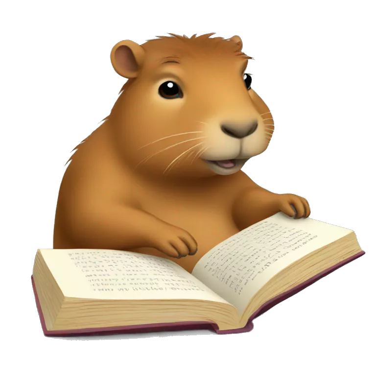 Capybara reading a book