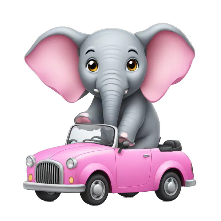 An elephant with a car pink