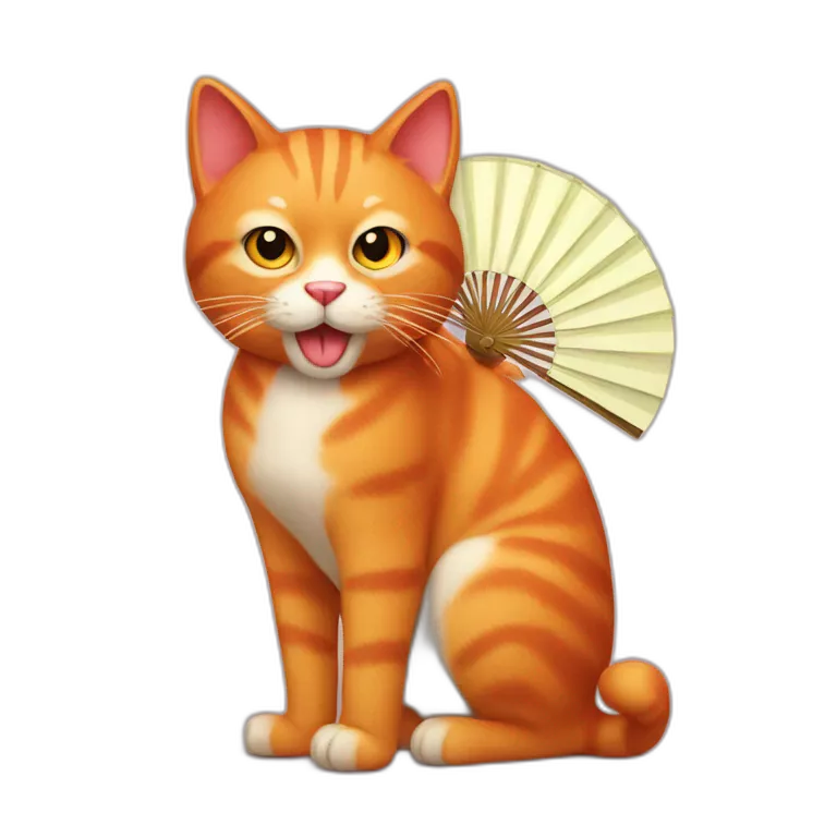 A red cat with a fan