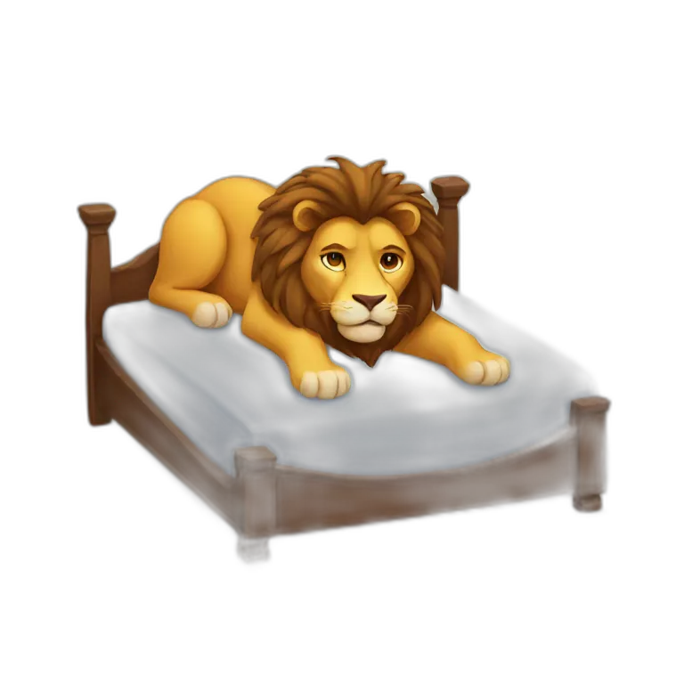 A lion in his bed